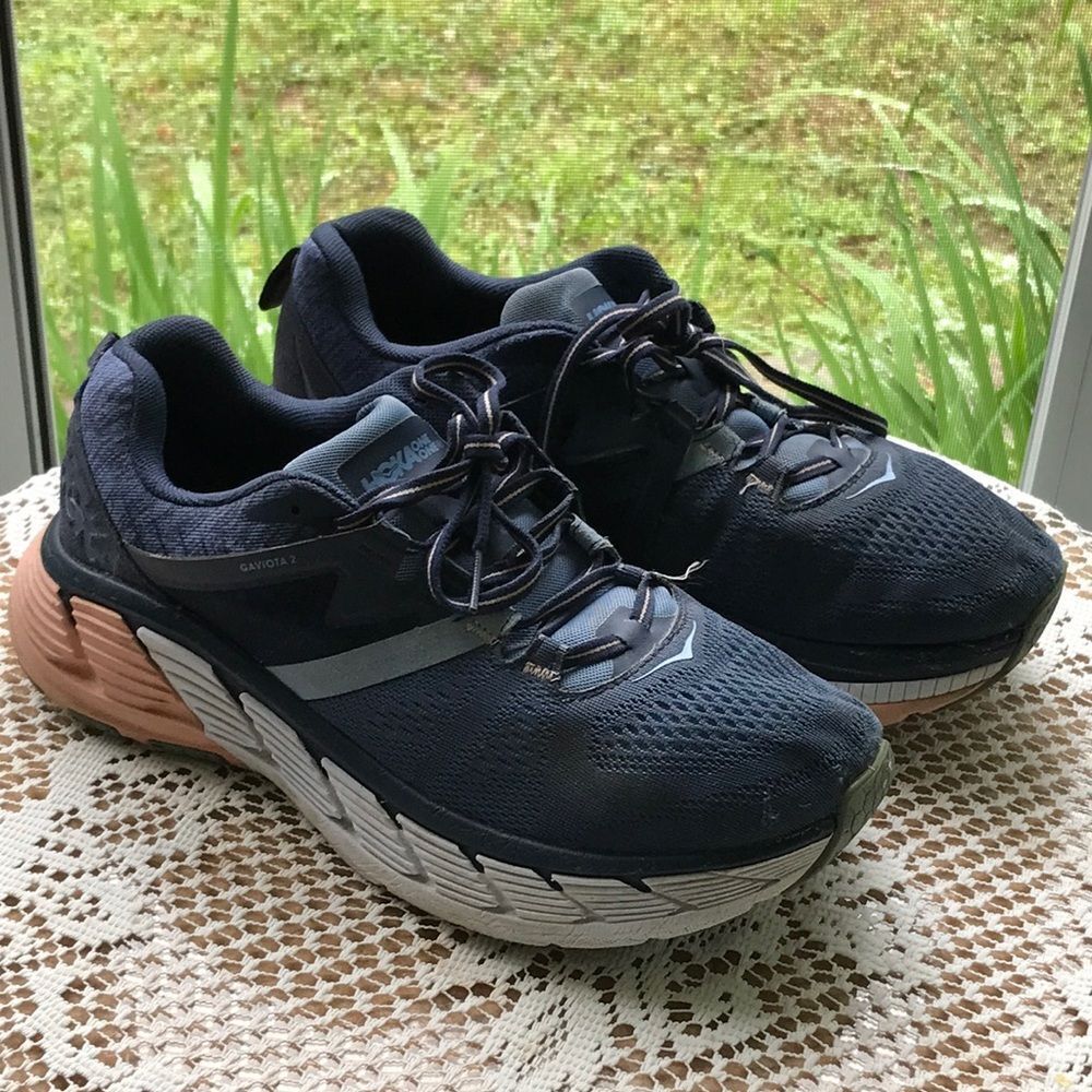 Hoka One One Navy Athletic Running Shoes with Coral Accents 10 D